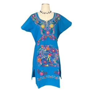 Boho Blue Embroidered Peacock Tunic/Dress Medium | New without Tags
